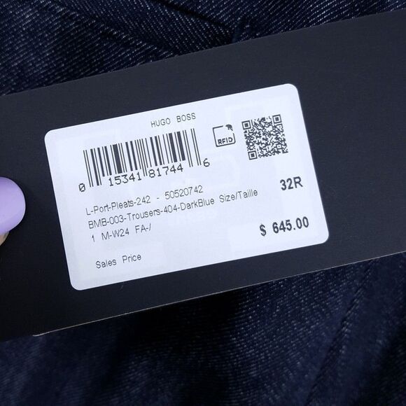 HUGO BOSS Pants Mens Size 32 Navy Relaxed Pleated Denim Effect Virgin Wool $645 - Picture 6 of 11